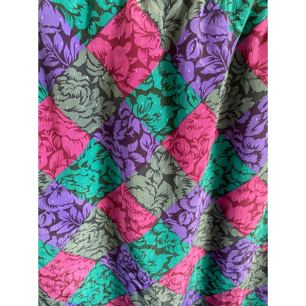 Vintage Marie St Floral Harlequin Midi Skirt Teal Purple Jewel Tone 80s USA 6 - Picture 2 of 7